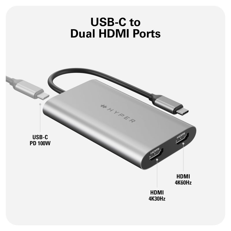 Hyper HyperDrive Dual USB to HDMI Adapter â€” 4K HDMI Splitter w/ 100W Power Delivery Charging â€“ Seamless Plug & Play Compatible w/ M1, M2, M3, and M4 MacBook, Windows, Chromebook - Image 2